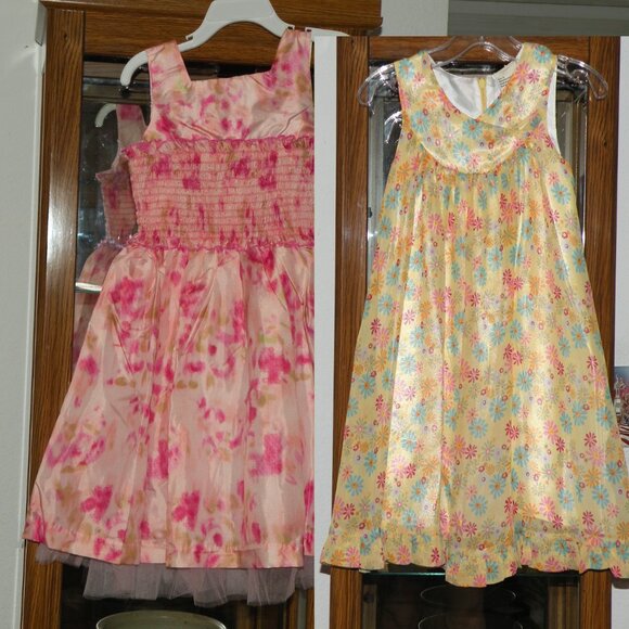 NWT Two LAURA ASHLEY Dresses Pink Smocked & Yellow 4T 4 - Picture 1 of 7